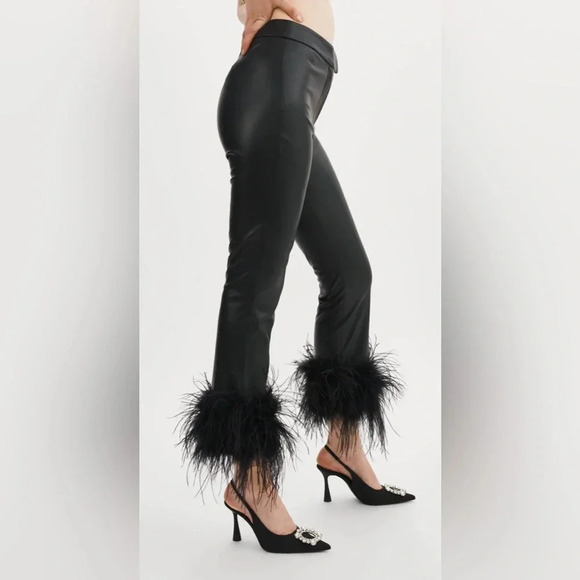 NWT LAMARQUE Pagetta Feather Trimmed Trousers Black Size Small - Picture 4 of 13
